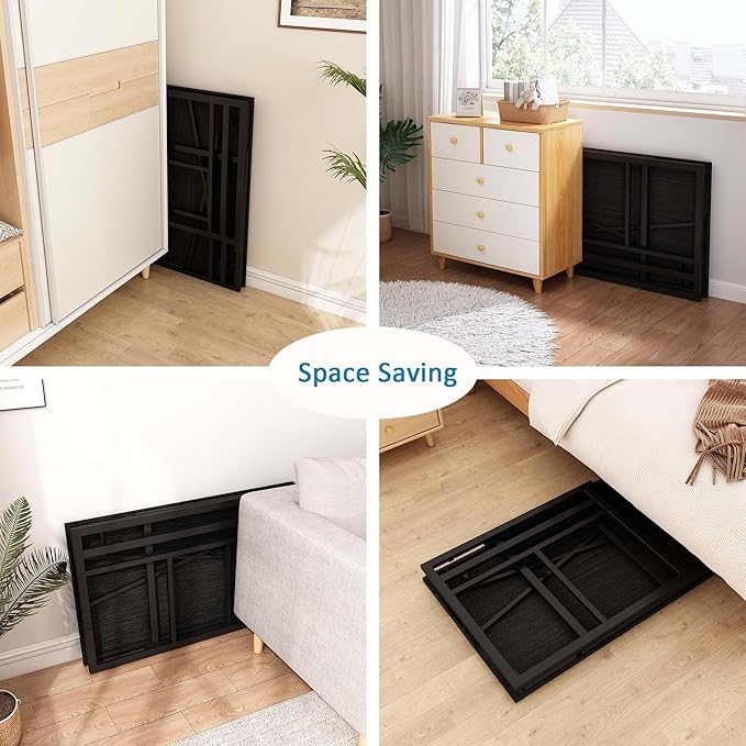 Folding Small Computer Desk, Foldable Space-Saving Home Office Table, Simple Study Writing Gaming Workstation for Small Space, No Assembly Needed, Black - LeafyLoom