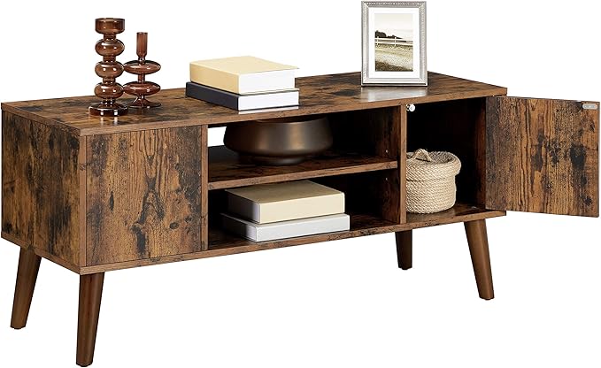 VASAGLE Retro TV Stand for Televisions up to 42 Inches, Mid-Century Modern Entertainment Center, 43.4”, Rustic Brown - LeafyLoom