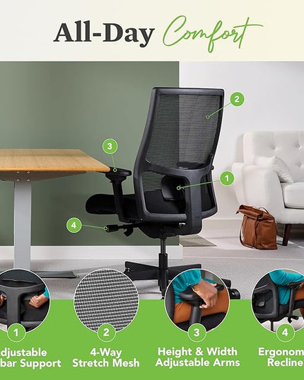 HON Ignition 2.0 Ergonomic Office Chair - Tilt Recline, Swivel Wheels, Comfortable for Long Hours in Home Office & Task Work, Executive - LeafyLoom