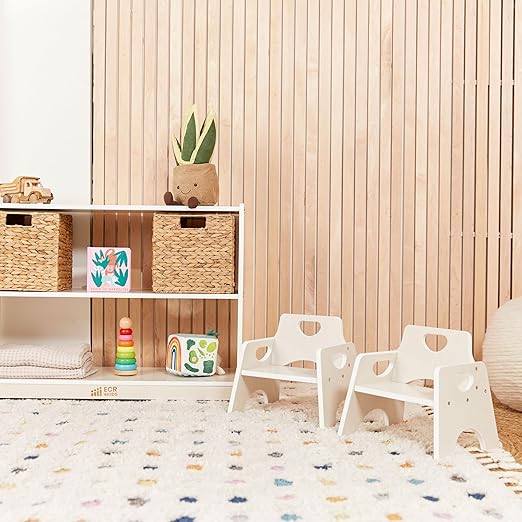 ECR4Kids Stackable Wooden Toddler Chair, 6in, Kids Furniture, White Wash, 2-Pack - LeafyLoom