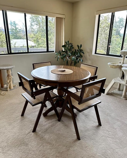 Rattan Accent Chairs, Modern Mid Century Dining Chairs Set of 2, Comfy Armchairs, Outdoor Rattan Chairs with Armrest for Bedroom Living Room Reading Room Dining Kitchen, Brown - LeafyLoom