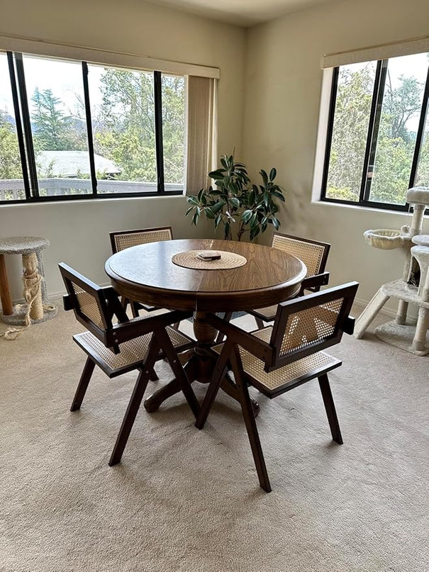 Rattan Accent Chairs, Modern Mid Century Dining Chairs Set of 2, Comfy Armchairs, Outdoor Rattan Chairs with Armrest for Bedroom Living Room Reading Room Dining Kitchen, Brown - LeafyLoom