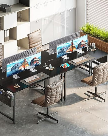 AODK 55 inch Small Computer Desk with Power Outlet for Small Spaces Home Office Student Laptop PC Writing Desks with Storage Bag Headphone Hook, Black - LeafyLoom