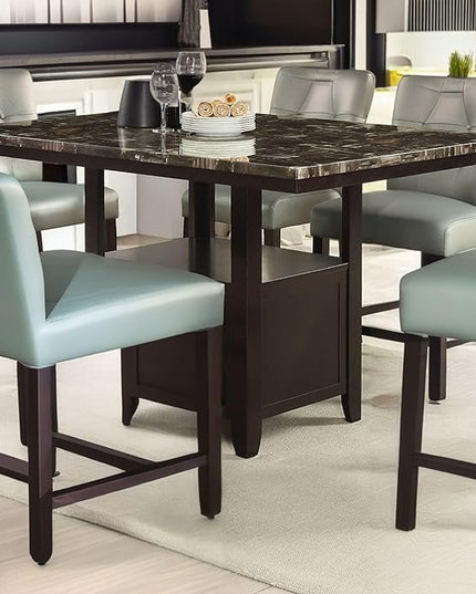 NicBex Dining Table Contemporary Kitchen Table Farmhouse 1pc Counter Height Table w Shelve Storage Base Faux Marble Top Birch wood MDF Dining Tabl, Easy Assembly, Brown - LeafyLoom
