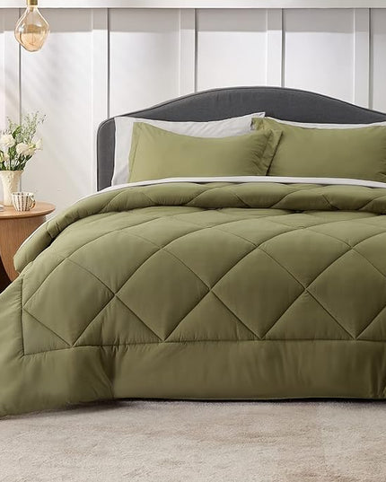 Bedsure Olive Green Twin XL Comforter Set - 5 Pieces Reversible Twin XL Bed in a Bag Twin XL Bed Set with Comforters, Sheets, Pillowcase & Sham, Twin XL Bedding Sets - LeafyLoom