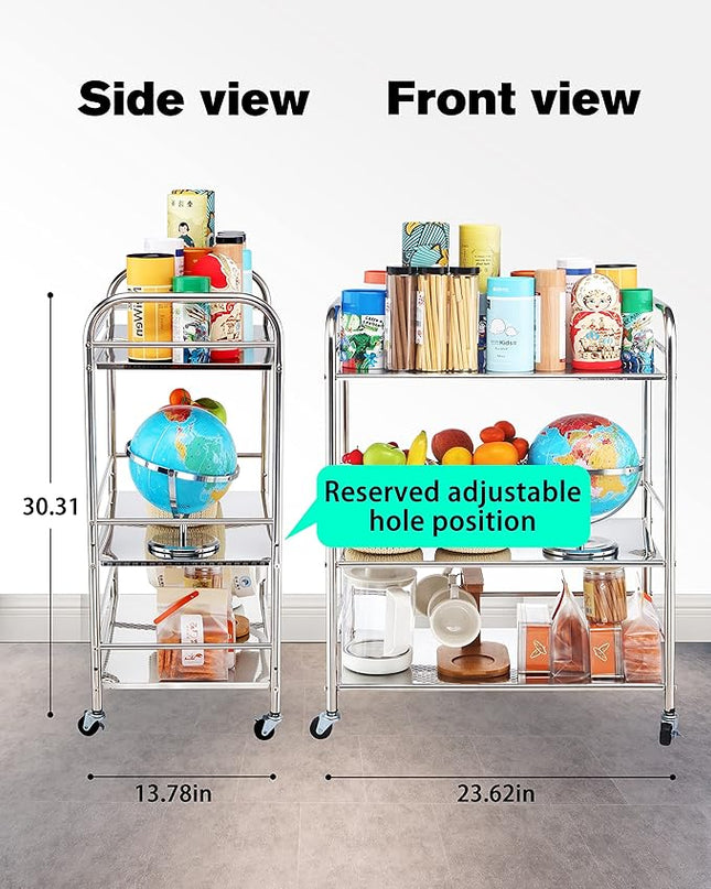 Stainless Steel Cart with Wheels 3 Tier | Stainless Steel Kitchen Cart | Stainless Steel Utility Cart | Metal Cart with Wheels | Suitable for Various Occasions | Movable, Gift tools - LeafyLoom