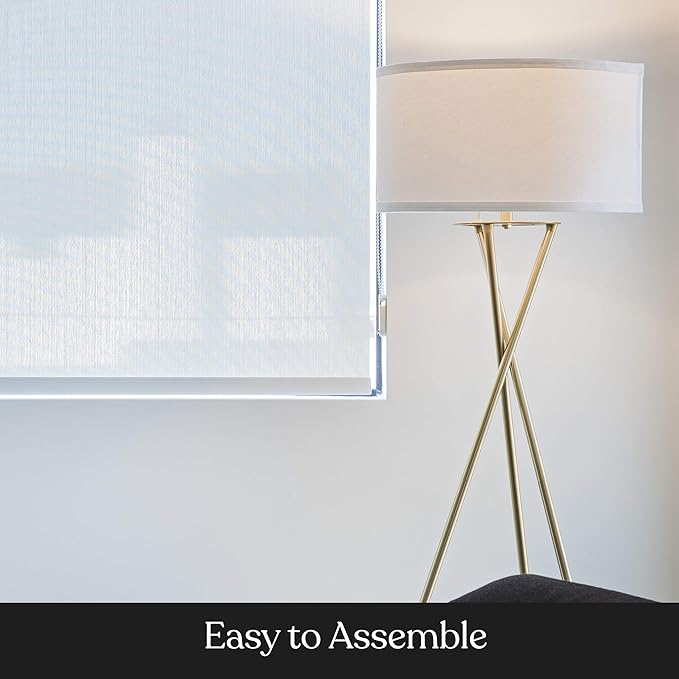 Brightech Jaxon LED Floor lamp, Modern Lamp for Living Rooms & Offices, Tall Lamp with Contemporary Drum Shade, Gold Tripod Standing Lamp for Bedroom Reading, Great Living Room Decor - Brass - LeafyLoom