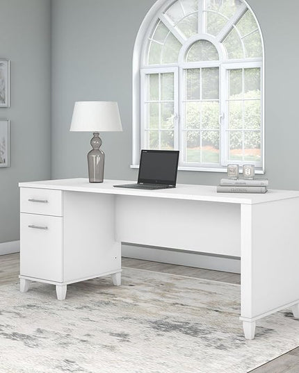 Bush Furniture Somerset 72W Office Desk with Drawers in White - LeafyLoom