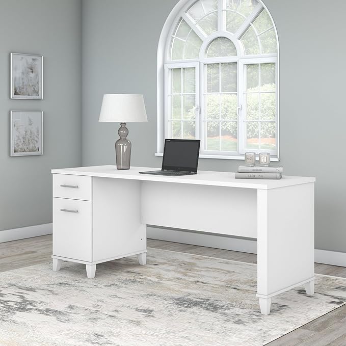 Bush Furniture Somerset 72W Office Desk with Drawers in White - LeafyLoom