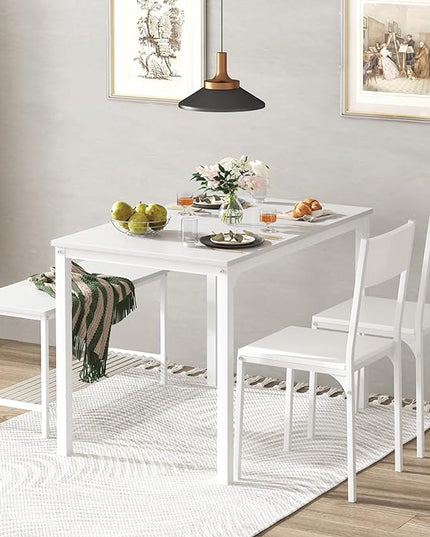 soges 4 Person Dining Table Set,43.3 inch Kitchen Table Set for 4,2 Chairs with Backrest,2-Person Bench with Storage, White Rack,Nesting Furniture Set for Dining Room and Restaurant, White - LeafyLoom