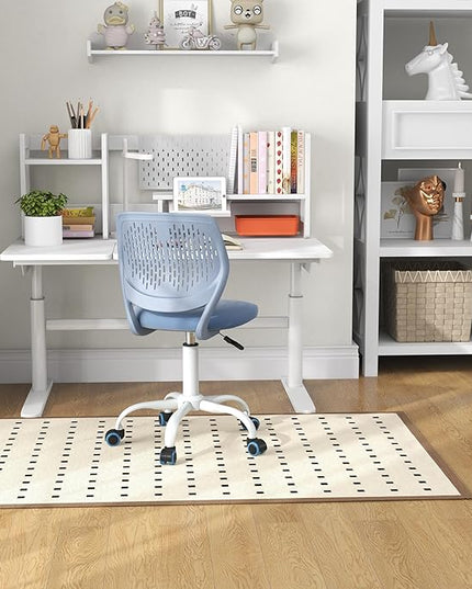 Kids Desk Chair, Blue Ergonomic Kids Office Chair Ages8-12 w/Lumbar Support, Low-Back Teen Desk Chair for Girls Boys, Small Cute Kids Computer Chair for Bedroom/Study/Vanity Desk - LeafyLoom