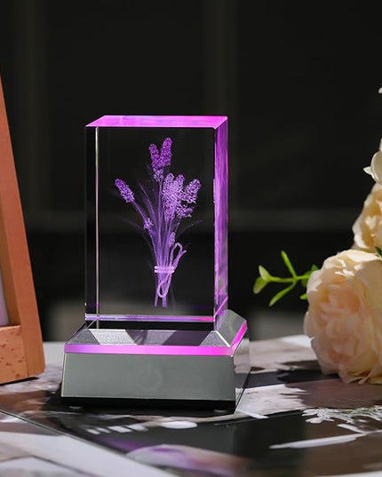3D Crystal Lavender Gifts For Women - Lavender Flowers with Colorful Light Base Laser Engraved - Fake Flower Lavender Figurines Room Party Classroom Nature Decor Lavendar Statue Decorative Birthday De - LeafyLoom