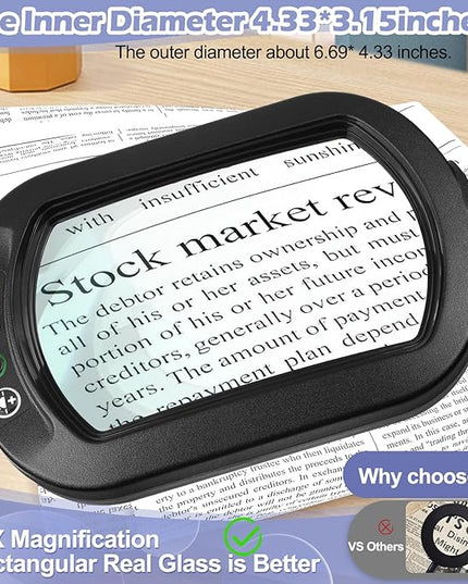 10X Square Magnifying Glass with Light and Stand, Real Glass LED Lighted Magnifier, 5 Color Modes Stepless Dimmable, Hands-Free Mag Desk Lamp with Clamp for Reading Craft Hobby Close Work - LeafyLoom