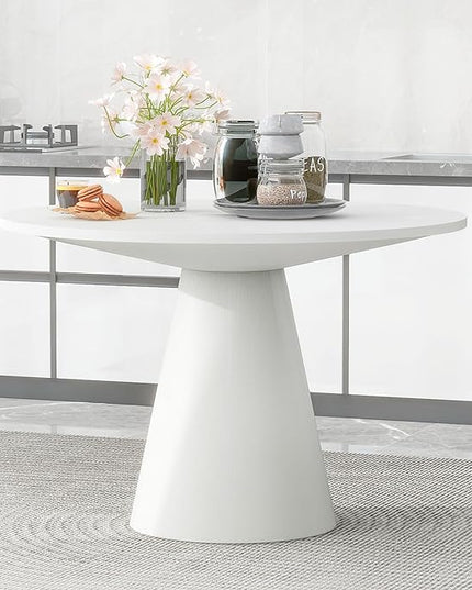 Retro Round Minimalist Elegant 4 Peoples, Rubber Wood, Exquisite Workmanship and Full Assembly Required, for Kitchen, Room, 1 Piece Dining Table Set, White 27 - LeafyLoom