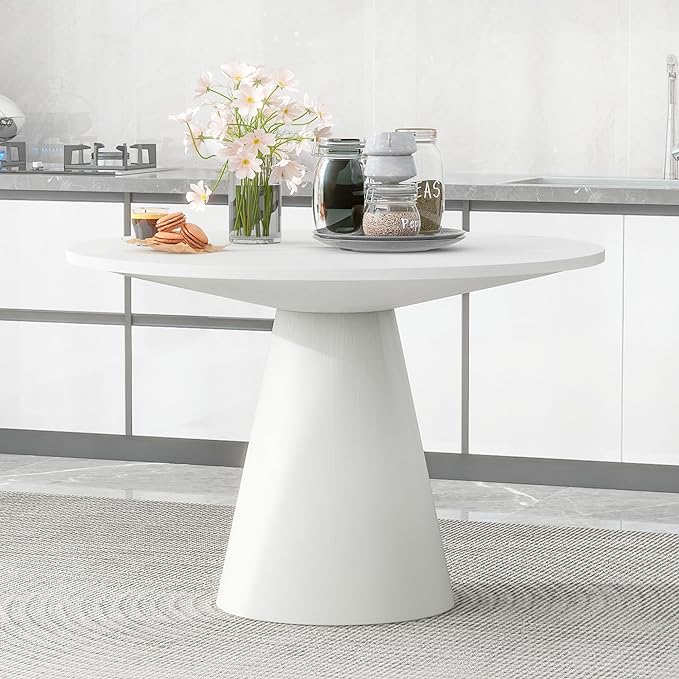 Retro Round Minimalist Elegant 4 Peoples, Rubber Wood, Exquisite Workmanship and Full Assembly Required, for Kitchen, Room, 1 Piece Dining Table Set, White 27 - LeafyLoom