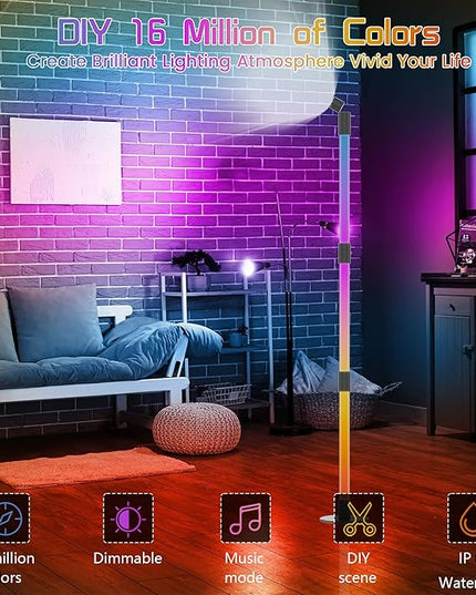 Music Sync Corner Floor Lamp with App/Remote Control, 53" RGB+IC+Warm White LED Corner Lamp for Reading, Gaming, LED Floor Lamp with Timer, Color Changing Corner Light for Bedroom - LeafyLoom