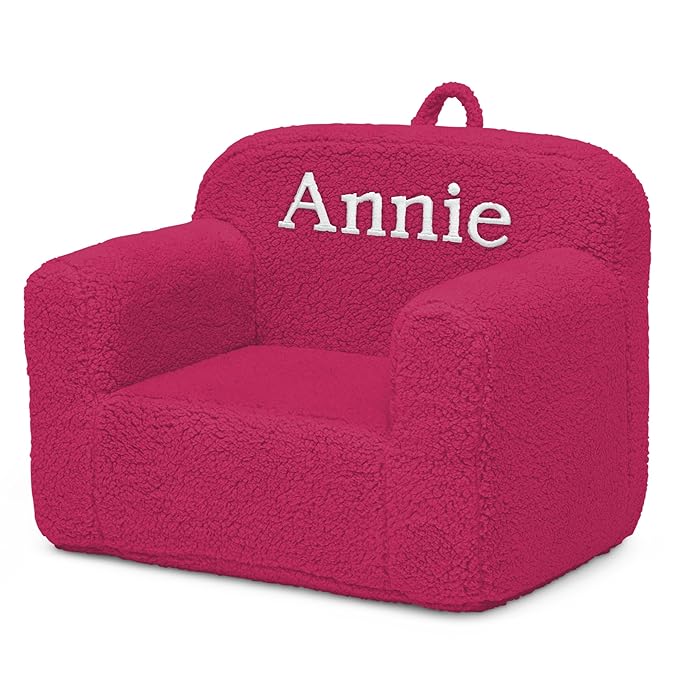 Delta Children Personalized Sherpa Cozee Chair - Customize with Name – Foam Kids Chair for Ages 18 Months and Up, Hot Pink - LeafyLoom