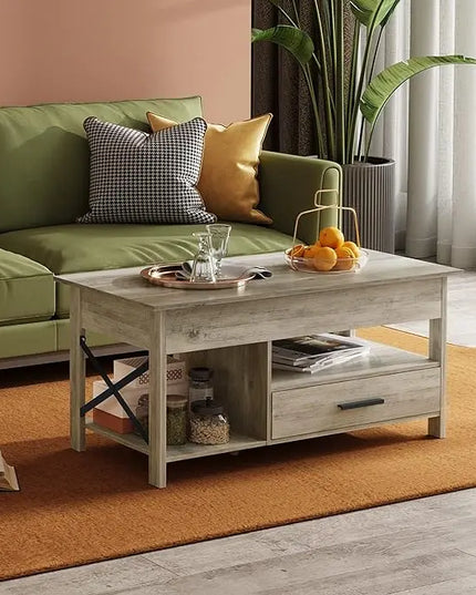 WLIVE Coffee Table, 39" Lift Top Coffee Table with Hidden Compartment and Sorage Drawers for Living Room,Grey - LeafyLoom
