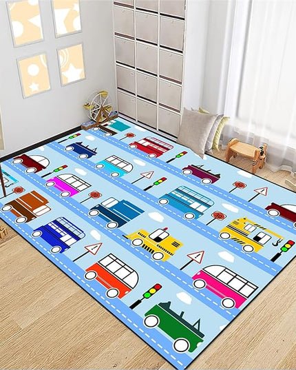 Car Rug Car Play Mat Kids Rugs for Playroom Car Rug Play Mat Rugs for Boys Bedroom Car Carpet for Kids Play Rug for Cars and Trucks Car Rug for Boys Room,Light Blue 3'×5' - LeafyLoom