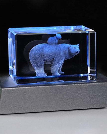 Qianwei Gifts for Mom from Daughter Son Kids, 3D Crystal Engrave Bear Statue Figurines Decor Mama Gifts, Birthday Gifts for Mom Unique - LeafyLoom