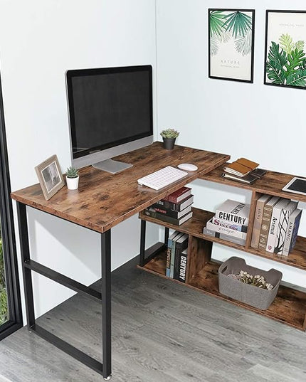 Tektalk Rotatable Corner Table Retro Desk Corner Computer Desk PC Laptop Study Table Workstation Home Office - LeafyLoom