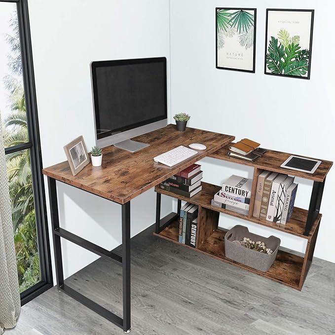 Tektalk Rotatable Corner Table Retro Desk Corner Computer Desk PC Laptop Study Table Workstation Home Office - LeafyLoom