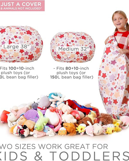 Aubliss Stuffed Animal Bean Bag Storage Chair, Beanbag Covers Only for Organizing Plush Toys, Turns into Bean Bag Seat for Kids When Filled, Large 38"-Canvas Pattern Sparkling Star - LeafyLoom