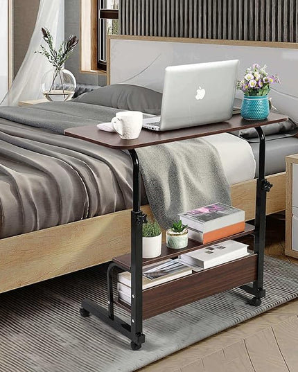 Height Adjustable Home Office Desk Movable Convenient Desk Small Spaces Computer Table Bedside Storage Desk Portable Desk Living Room Sofa Furniture Fashion Desk Size 15.7 * 31.5 Inch Brown - LeafyLoom