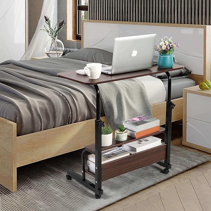 Height Adjustable Home Office Desk Movable Convenient Desk Small Spaces Computer Table Bedside Storage Desk Portable Desk Living Room Sofa Furniture Fashion Desk Size 15.7 * 31.5 Inch Brown - LeafyLoom