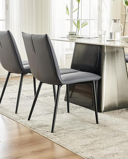 YOUTASTE Dining Chairs Set of 2 Mid Century Modern Upholstered Leather Kitchen Chairs Soft Padded Side Chairs with Metal Legs for Living Room Bedroom, Blueberry Purple - LeafyLoom