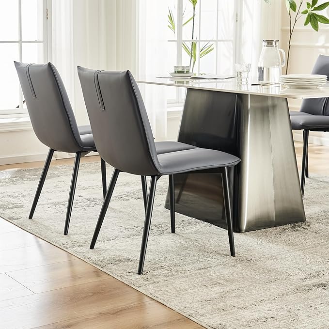 YOUTASTE Dining Chairs Set of 2 Mid Century Modern Upholstered Leather Kitchen Chairs Soft Padded Side Chairs with Metal Legs for Living Room Bedroom, Blueberry Purple - LeafyLoom