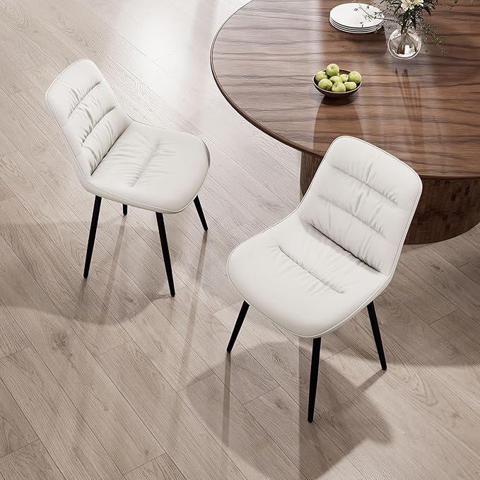 Kidol & Shellder Modern Dining Chairs Set of 2 Kitchen & Dining Room Chairs Upholstered Accent Chair Living Room Chairs Kitchen Chairs Comfy Chair for Bedrooms Waiting Room Home(White) - LeafyLoom
