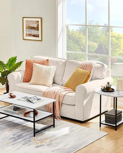 WOHOMO Coffee Table, White Modern Coffee Tables for Living Room, Detachable 2 Small Coffee Tables, Faux White Marble - LeafyLoom