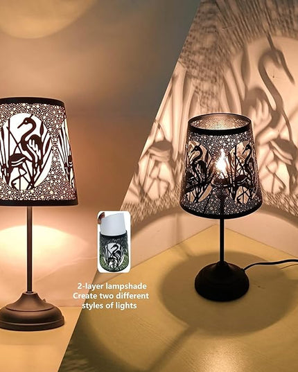Flamingo Touch Lamp with Dimmable Touch Switch,Black Metal Cutout Shade, Flamingo Decortion Desk Lamp - LeafyLoom