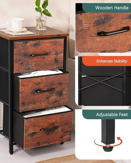 Yoobure Nightstand with 3 Fabric Drawers, Storage Drawers Small Dresser for Bedroom, Night Stands Bedside Tables Closet Drawers Dressers & Chests Organizer Unit Fabric Dresser for Hallway College Dorm - LeafyLoom