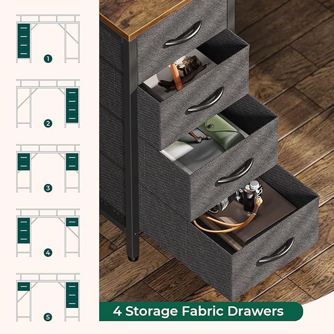 47 inch Computer Desk with 4 Drawers, Gaming Desk with LED Lights & Power Outlets, Home Office Desk with Large Storage Space for Bedroom, Work from Home, Rustic Brown - LeafyLoom