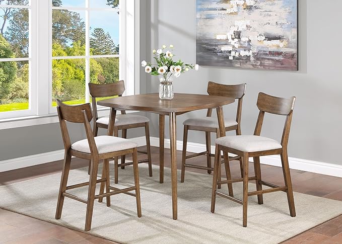 NicBex Small Dining Table Set for 4 Kitchen & Dining Room Tables Modern Counter-Height 5-Piece Dining Set with Upholstered Cushion Seat Chair, Solid Wood, Brown - LeafyLoom