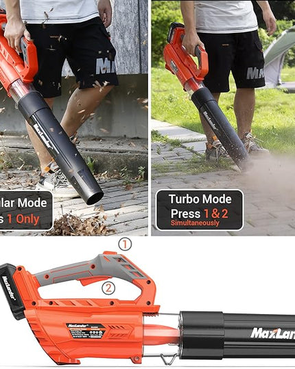 MAXLANDER Leaf Blower Cordless - 20V Electric Cordless Leaf Blower with 2 Batteries and Charger, 2.0Ah Battery Powered Leaf Blowers with 2 Speed Mode for Lawn Care, Blowing Leaves - LeafyLoom