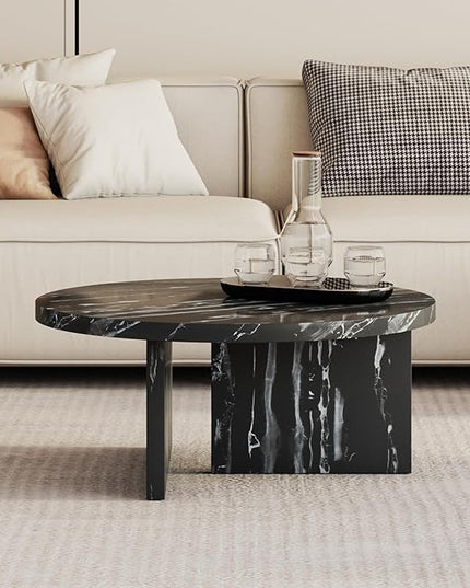 NicBex Modern Round MDF Material Circular Coffee Table with Texture, 31.4 Inch Contemporary Middle Table Modern Tea Table Suitable for Small Spaces, Living Room, Black - LeafyLoom