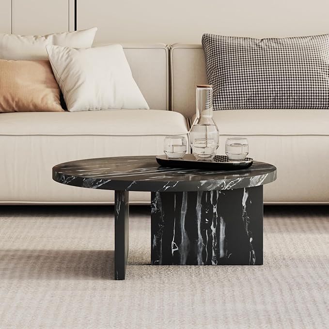 NicBex Modern Round MDF Material Circular Coffee Table with Texture, 31.4 Inch Contemporary Middle Table Modern Tea Table Suitable for Small Spaces, Living Room, Black - LeafyLoom