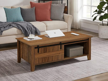 NicBex Coffee Table Wooden Coffee Table with Storage Rectangle Center Tables with Open Shelf and Cabinet Dining Table for Living Room, Dining Room, Office, and Bedroom,43.31" W, Walnut - LeafyLoom