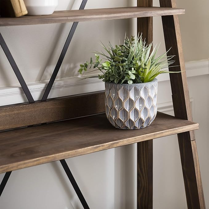 Walker Edison X Back Modern Farmhouse Wood Bookcase Bookshelf Home Office Living Room Storage, 4 Shelves, Brown - LeafyLoom
