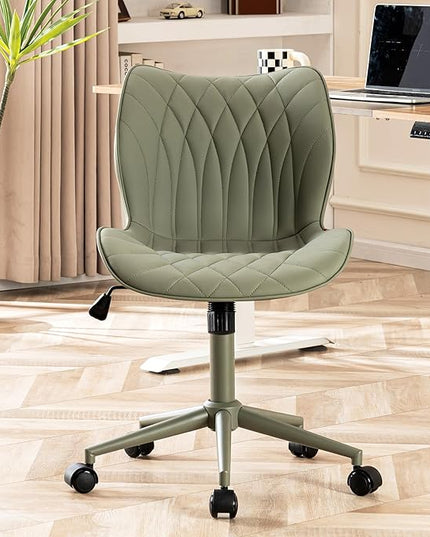YOUNUOKE Office Desk Chair, Comfy Home Office Chairs, Small Comfortable Desk Chairs with Wheels, Armless PU Leather Chairs for Computer Conference, Olive - LeafyLoom