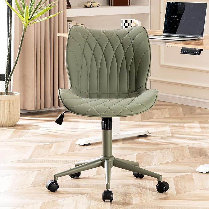 YOUNUOKE Office Desk Chair, Comfy Home Office Chairs, Small Comfortable Desk Chairs with Wheels, Armless PU Leather Chairs for Computer Conference, Olive - LeafyLoom