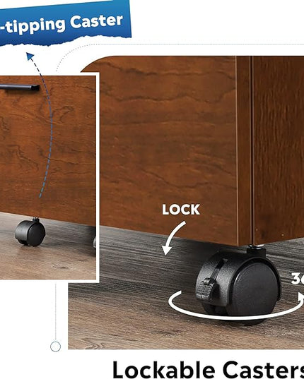 DEVAISE 3 Drawer File Cabinet for Home Office, Wood Under Desk Filing Cabinet, Rolling Printer Stand with Wheels, Walnut - LeafyLoom