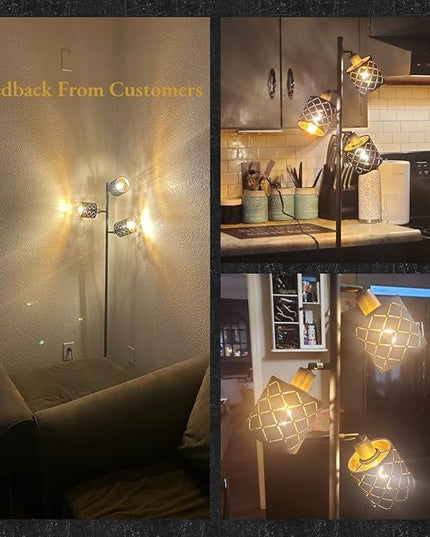 Industrial Floor Lamps for Living Room, Tree Standing Lamp for Bedroom with Adjustable 3-Light, 4W E12 LED Bulb, Modern Stand Up Lamps, Metal Tall Rustic Pole Lamp, Vintage Farmhouse Floor Lamp, Black - LeafyLoom
