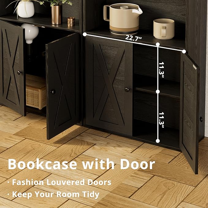 IRONCK Industrial Bookshelves and Bookcases with Doors Floor Standing 6 Shelf Display Storage Shelves 70 in Tall Bookcase for Home Office, Living Room - LeafyLoom