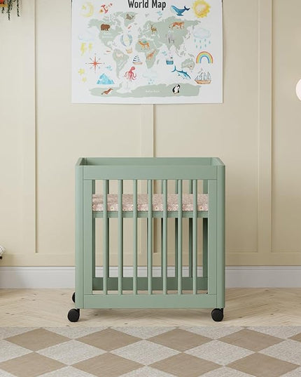 Babyletto Yuzu Convertible All-Stages Bassinet, Midi, Full-Size Crib in Light Sage, Greenguard Gold Certified, Portable & Adjustable with Conversion Kits and Pads Included - LeafyLoom