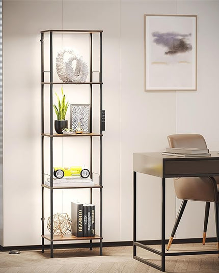 SUNMORY Display Shelf with Dimmable Lights, Lighted Display Cases for Collectibles, Adjustable Color Temperature and Brightness, Display Cabinet, Floor Lamp with Shelves, Home Decor, Rustic Brown - LeafyLoom