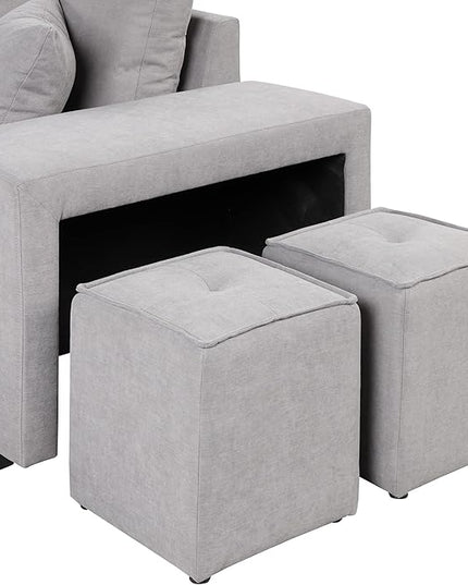 L Shaped Reversible Sleeper Sectional Sofa Pull Out Couch Bed with Storage Chaise Lounge and 2 Stools, Button Tufted Chenille Upholstered Convertible Pullout Sofabed for Living Room Office - LeafyLoom